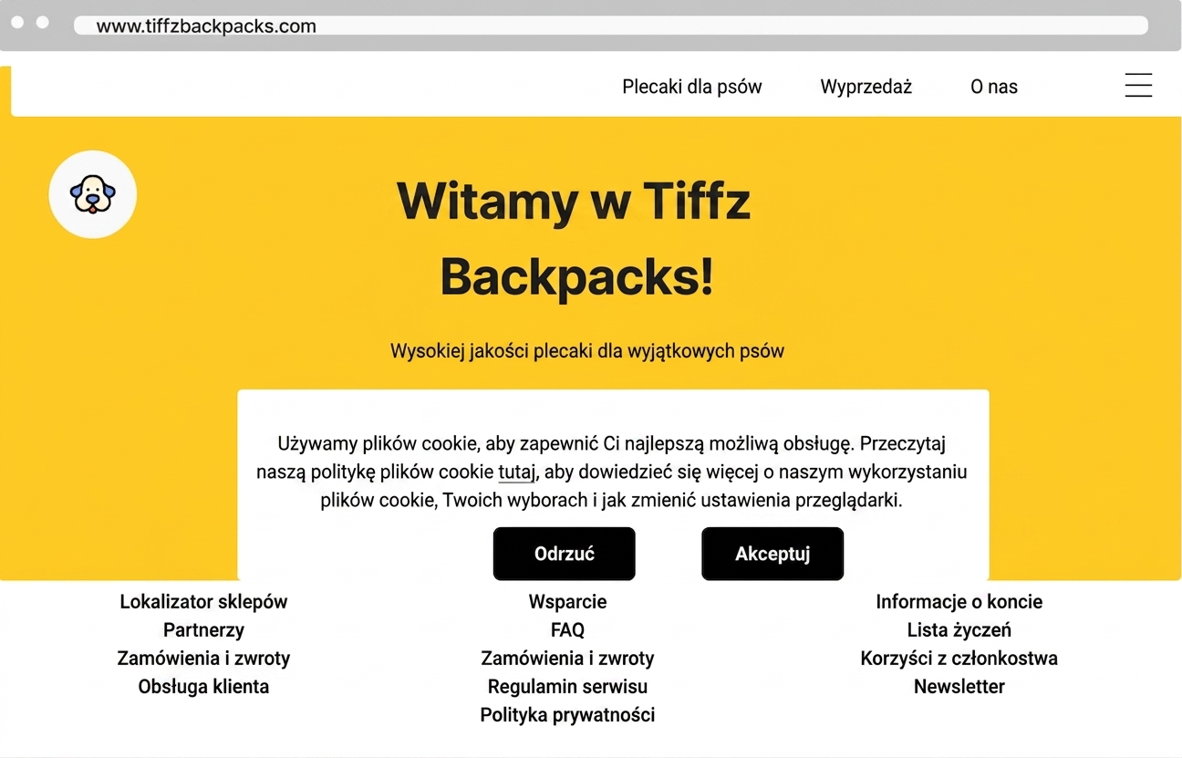 Tiffz backpacks landing page
