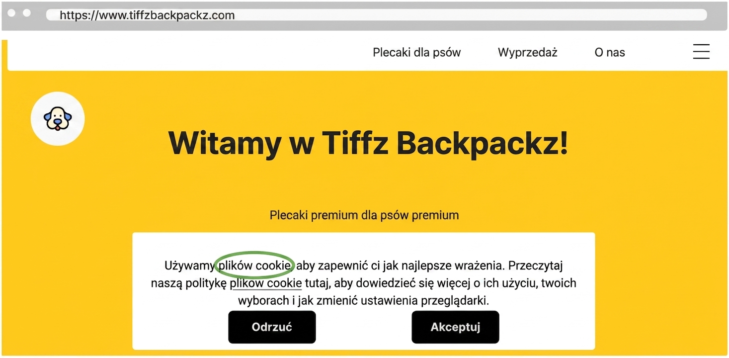 Pliki cookie na stronie głównej Tiffz Backpackz