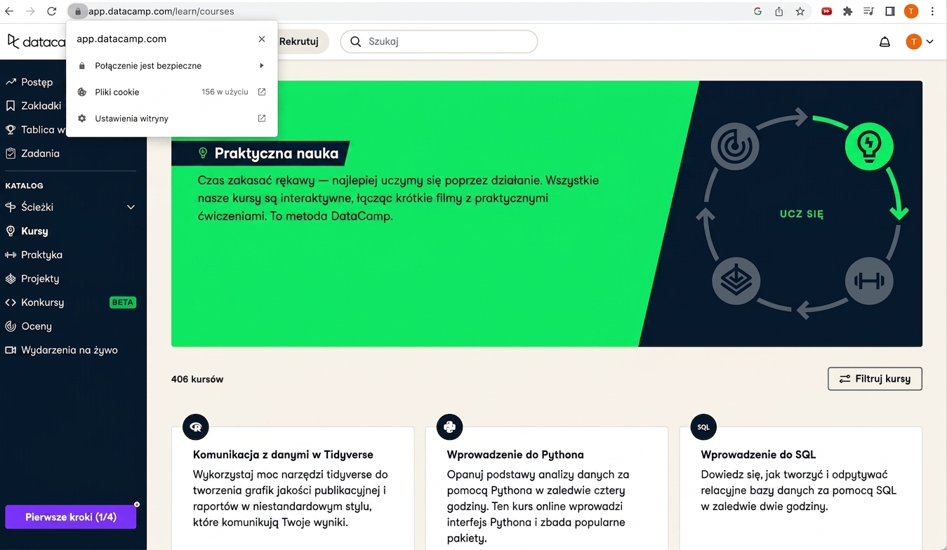 Przykład HTTPS na stronie głównej DataCamp