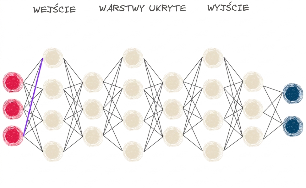 Diagram sieci neuronowej z wieloma warstwami