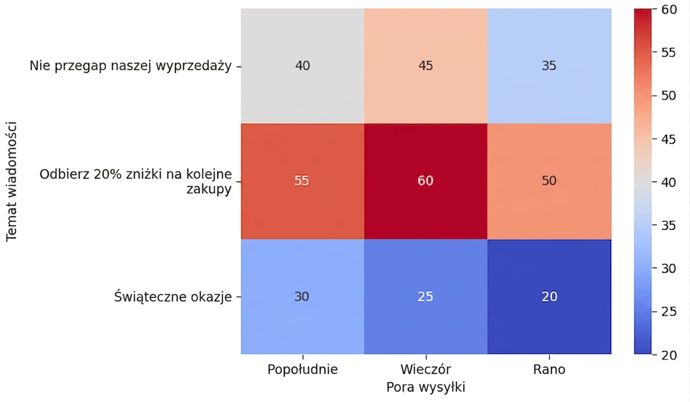 Mapa ciepła porównująca wskaźniki otwarć