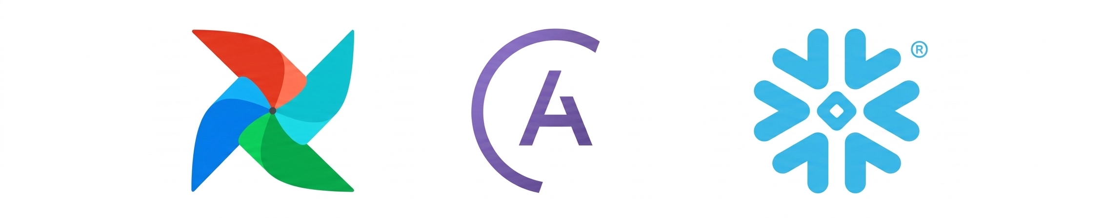 Logo Airflow, Astronomer i Snowflake.