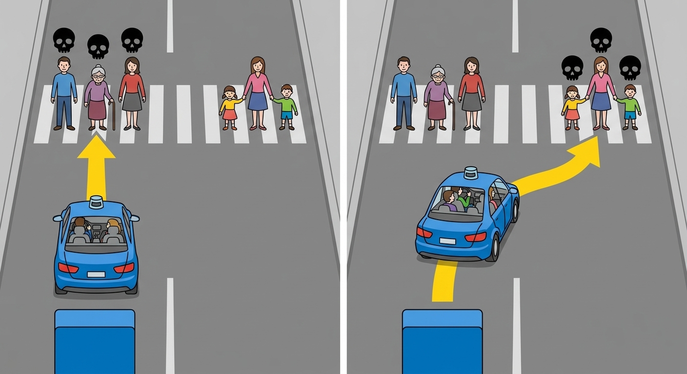 Ilustracja dylematu etycznego samochodu autonomicznego