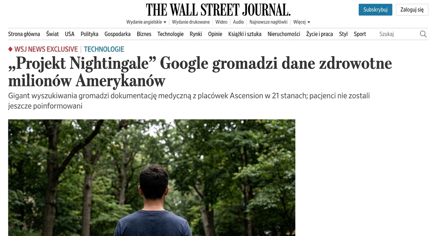 Zrzut ekranu artykułu WSJ o Projekcie Nightingale Google'a