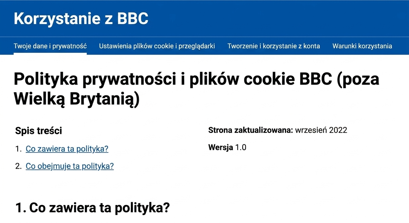Zrzut ekranu polityki prywatności BBC.