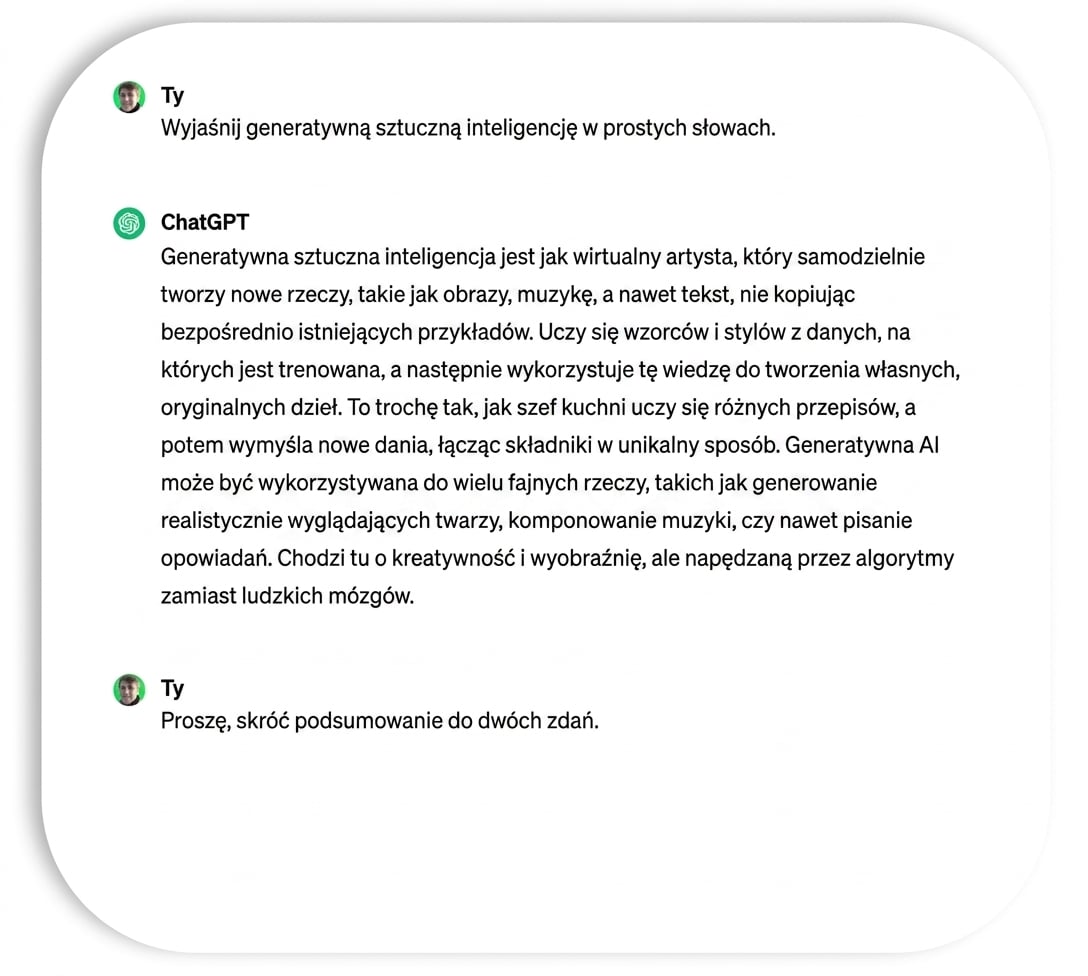 Polecenie dla ChatGPT, aby skrócił podsumowanie do dwóch zdań.