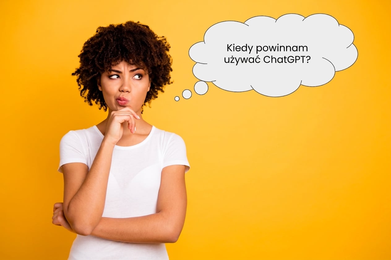 Osoba zastanawiająca się, kiedy używać ChatGPT.