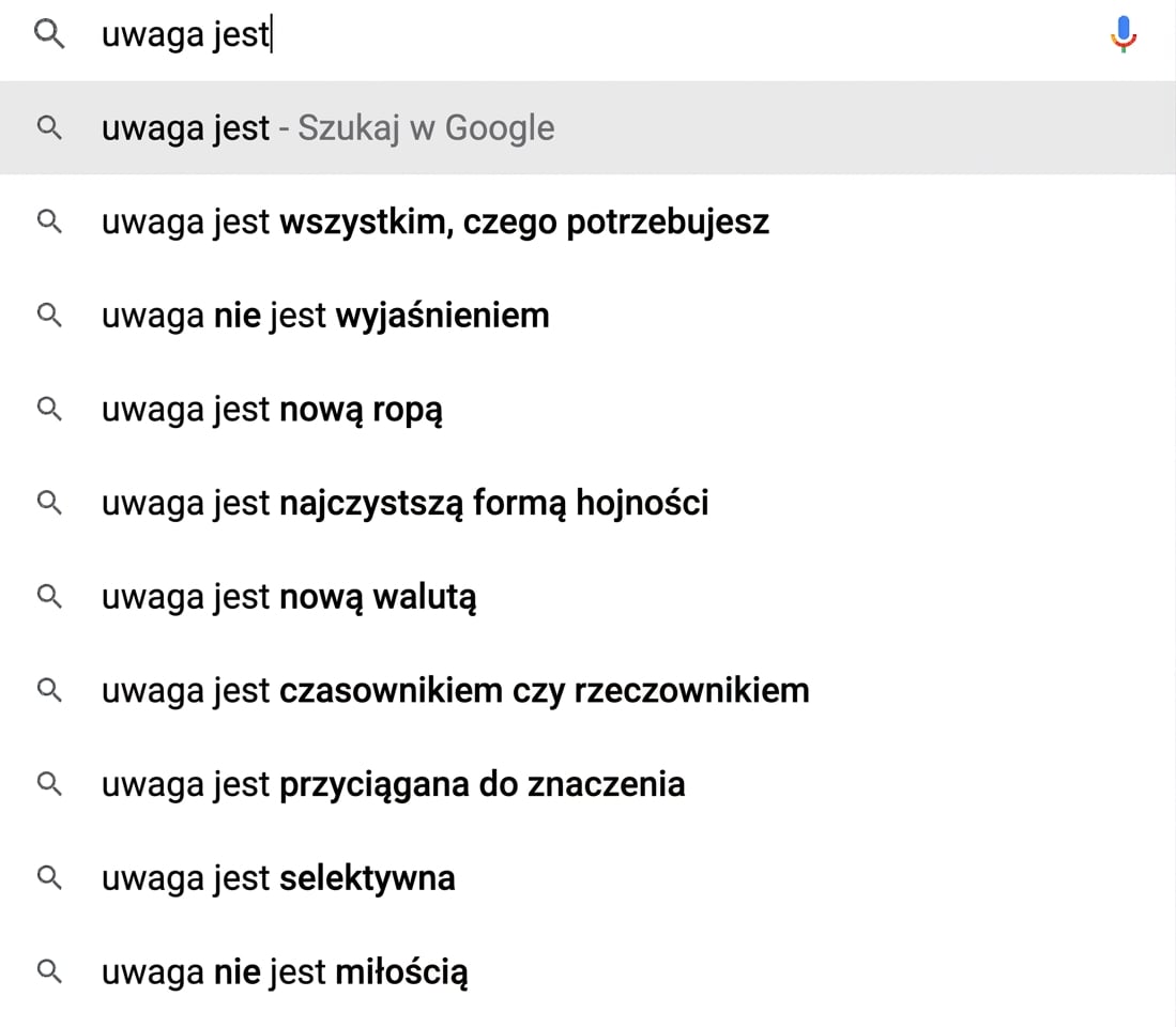 Autouzupełnianie przez wyszukiwarkę