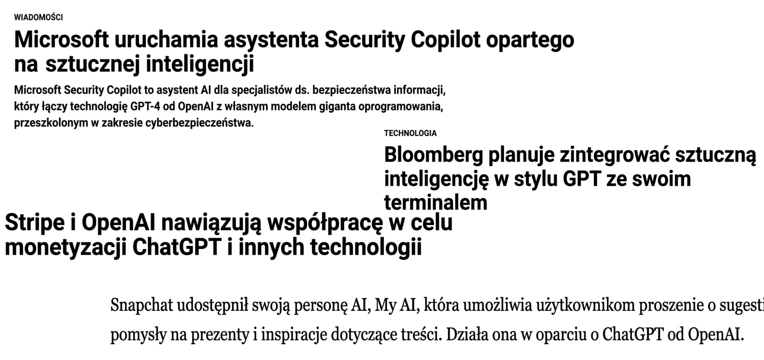 Obraz przedstawiający artykuły o firmach wykorzystujących modele LLM.