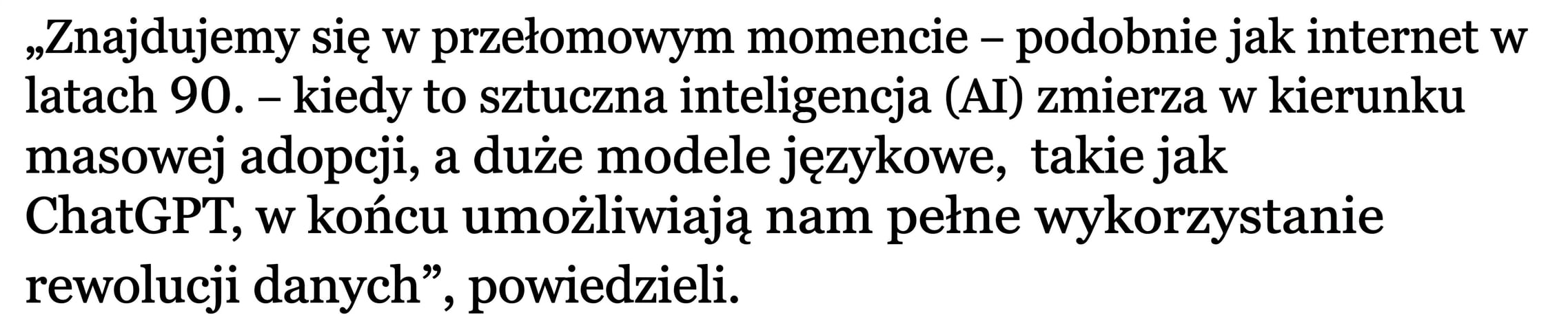 Nagłówek prasowy podkreślający postępy w LLM jako przełomowy moment.