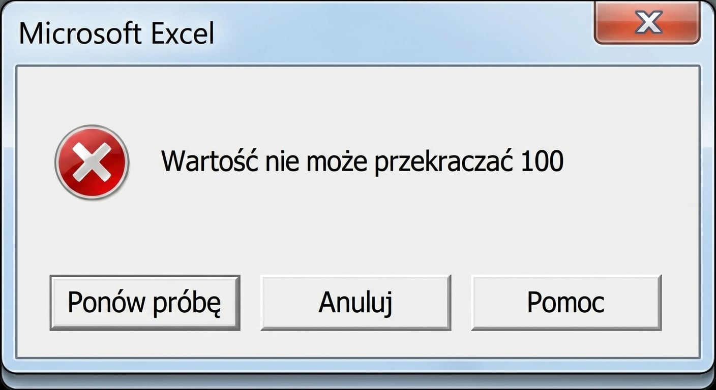 Przykład reguły sprawdzania poprawności danych ustawionej na kolumnie wyników testów, gdzie akceptowane są tylko wartości od 0 do 100.