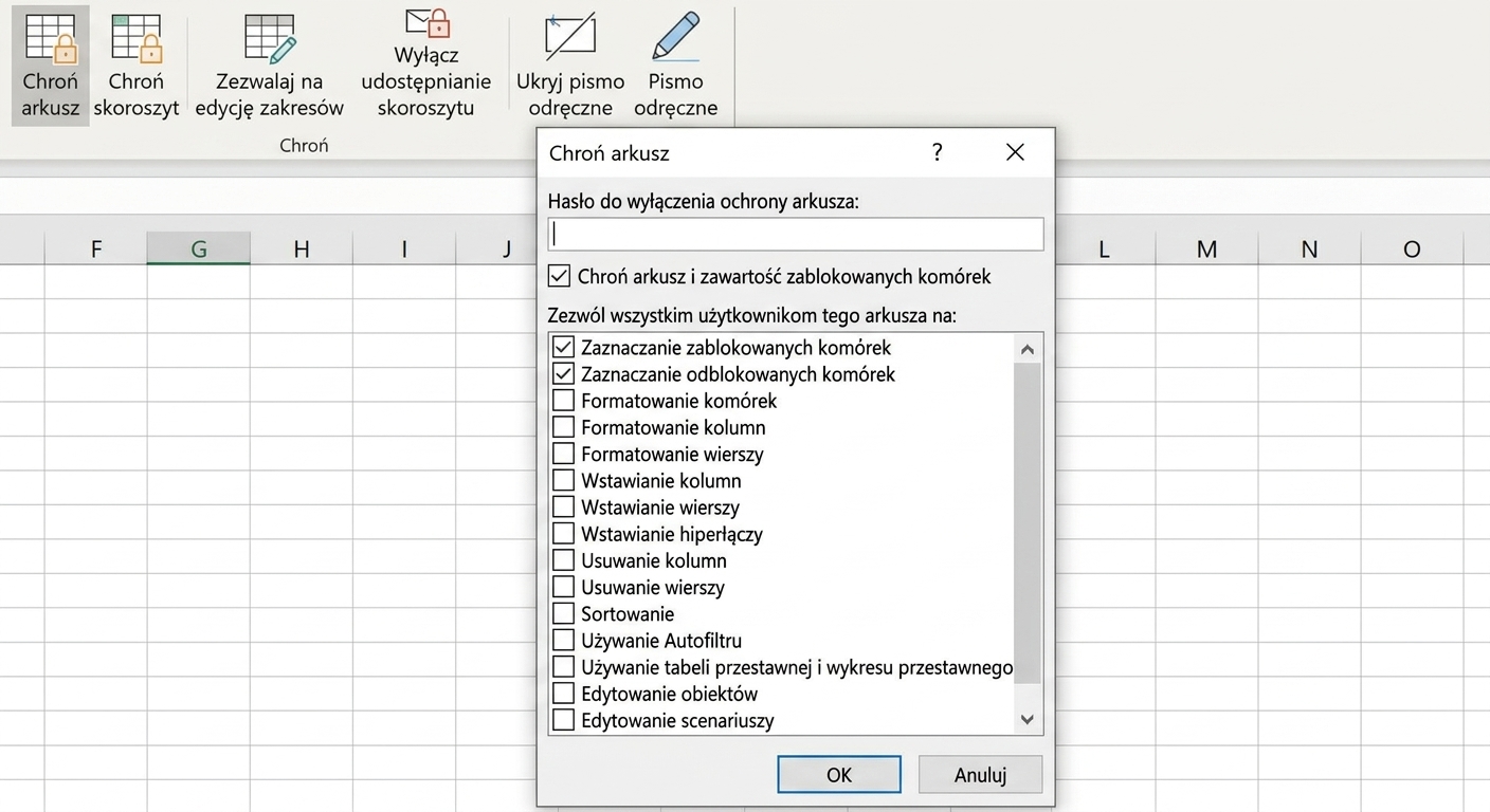 Okno dialogowe Chroń arkusz