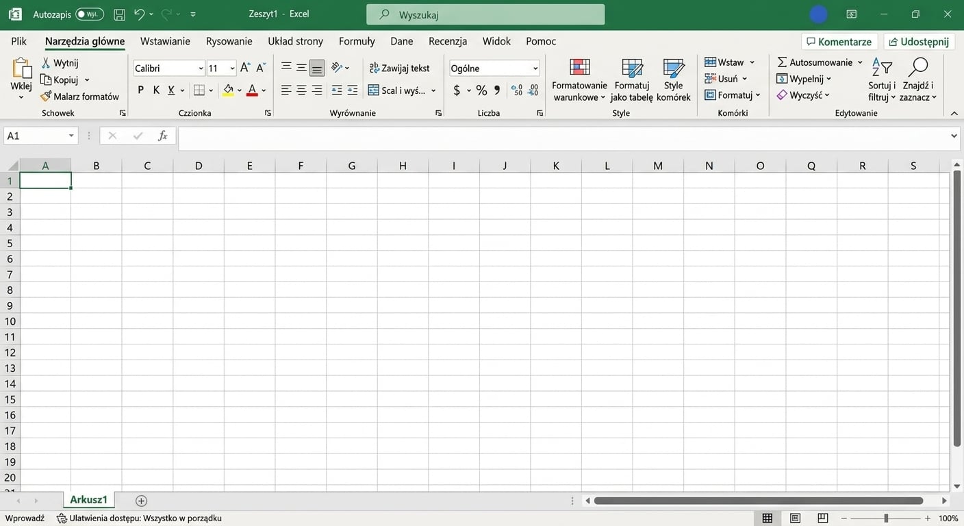 Zrzut ekranu pliku Excel
