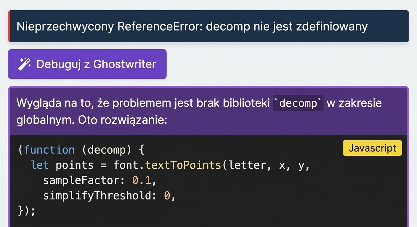 Zrzut ekranu AI generującej kod