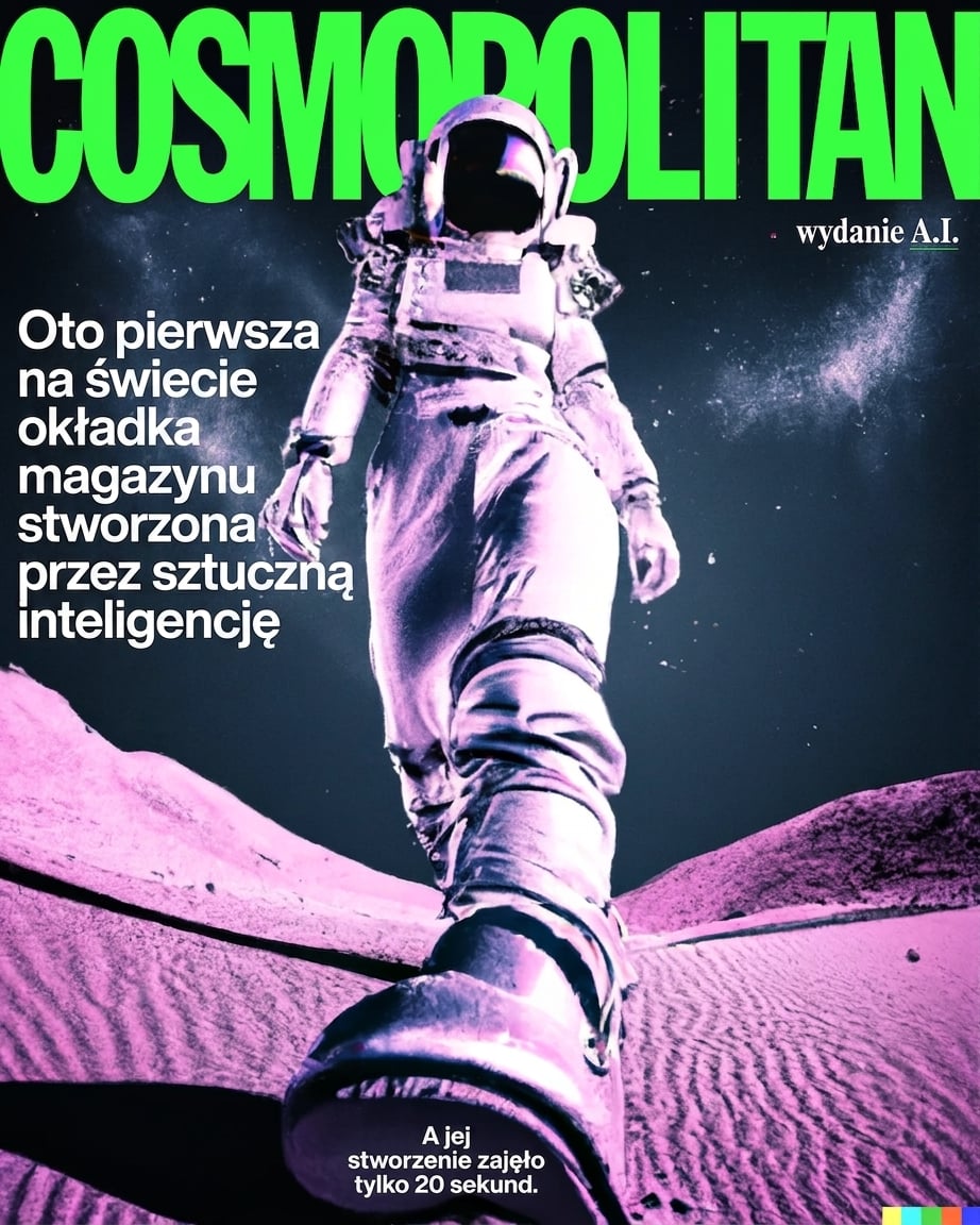 Okładka Cosmopolitan Magazine z astronautką wygenerowaną przez AI