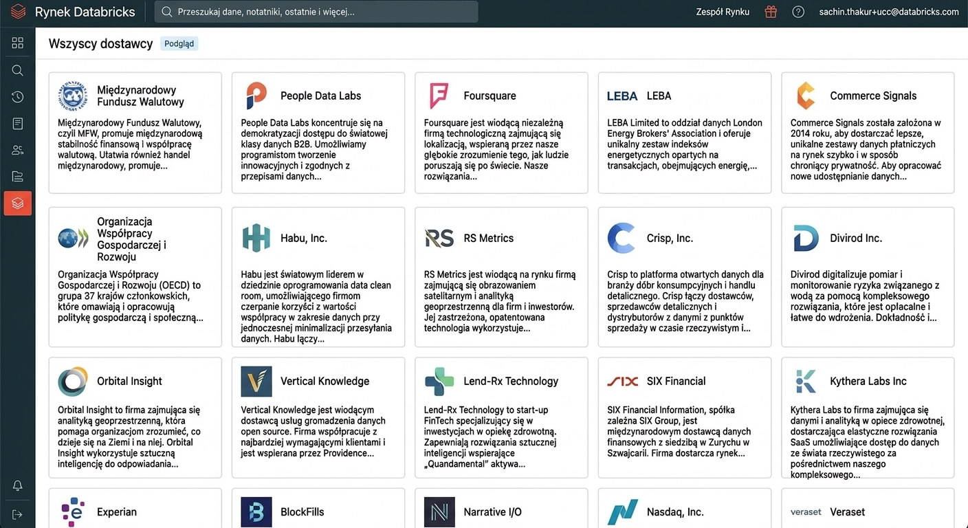 Zrzut ekranu Databricks Marketplace