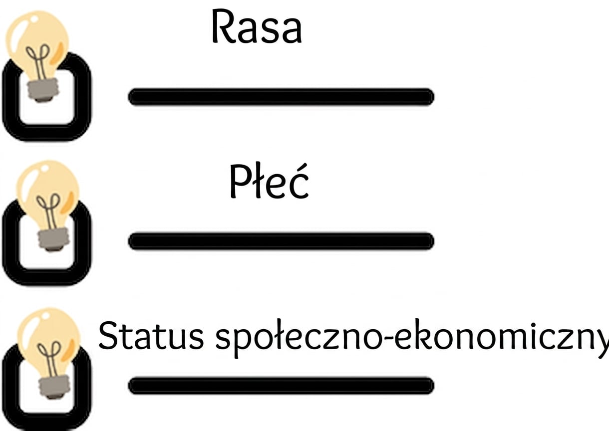 Lista kontrolna zawierająca rasę, płeć i status społeczno-ekonomiczny.