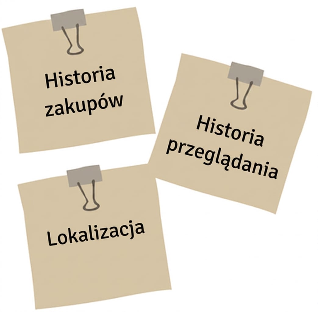 Karteczki samoprzylepne ilustrujące czynniki w modelu AI dla sprzedaży.