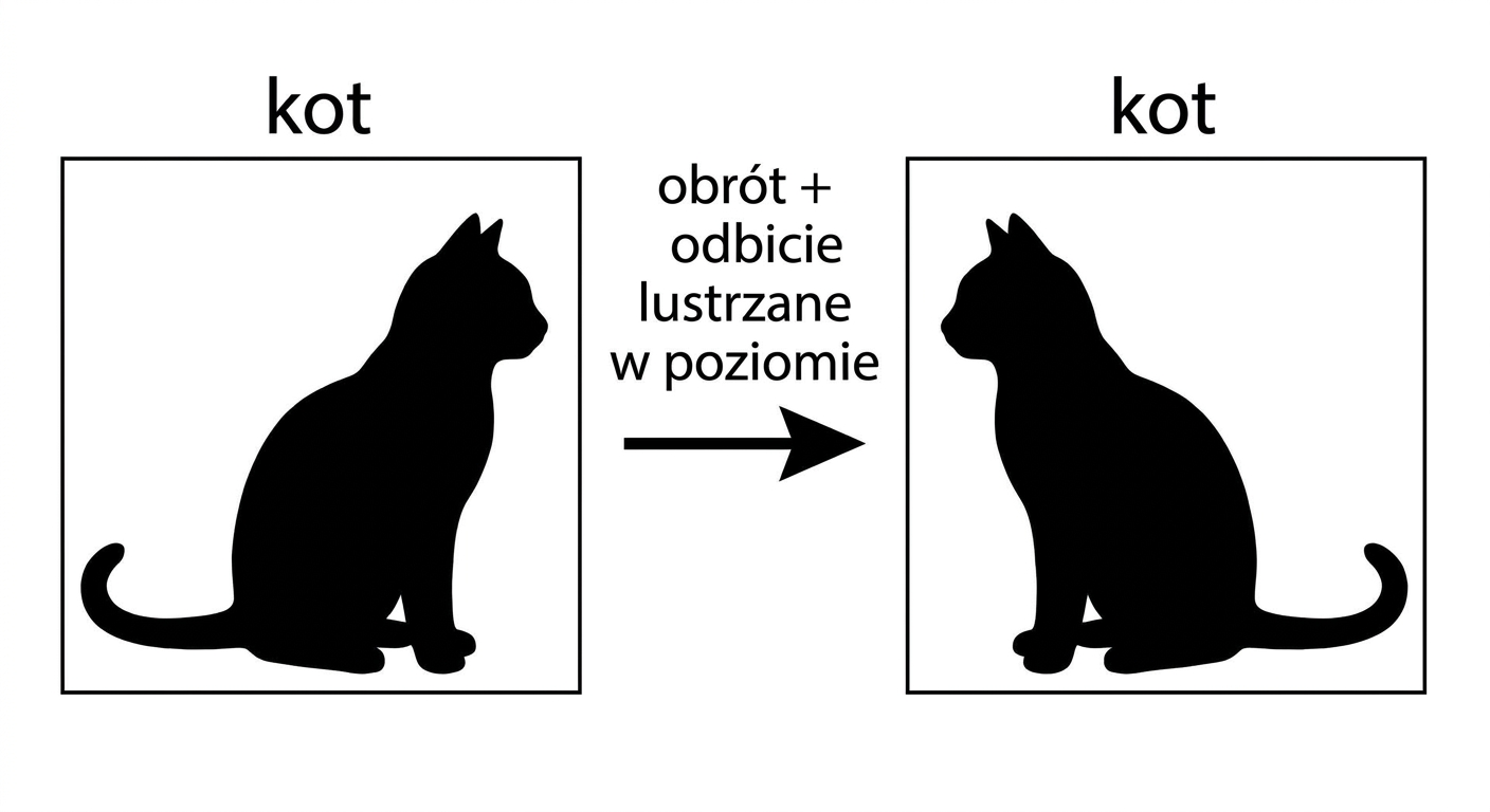 Zdjęcie kota odbitego poziomo i obróconego.