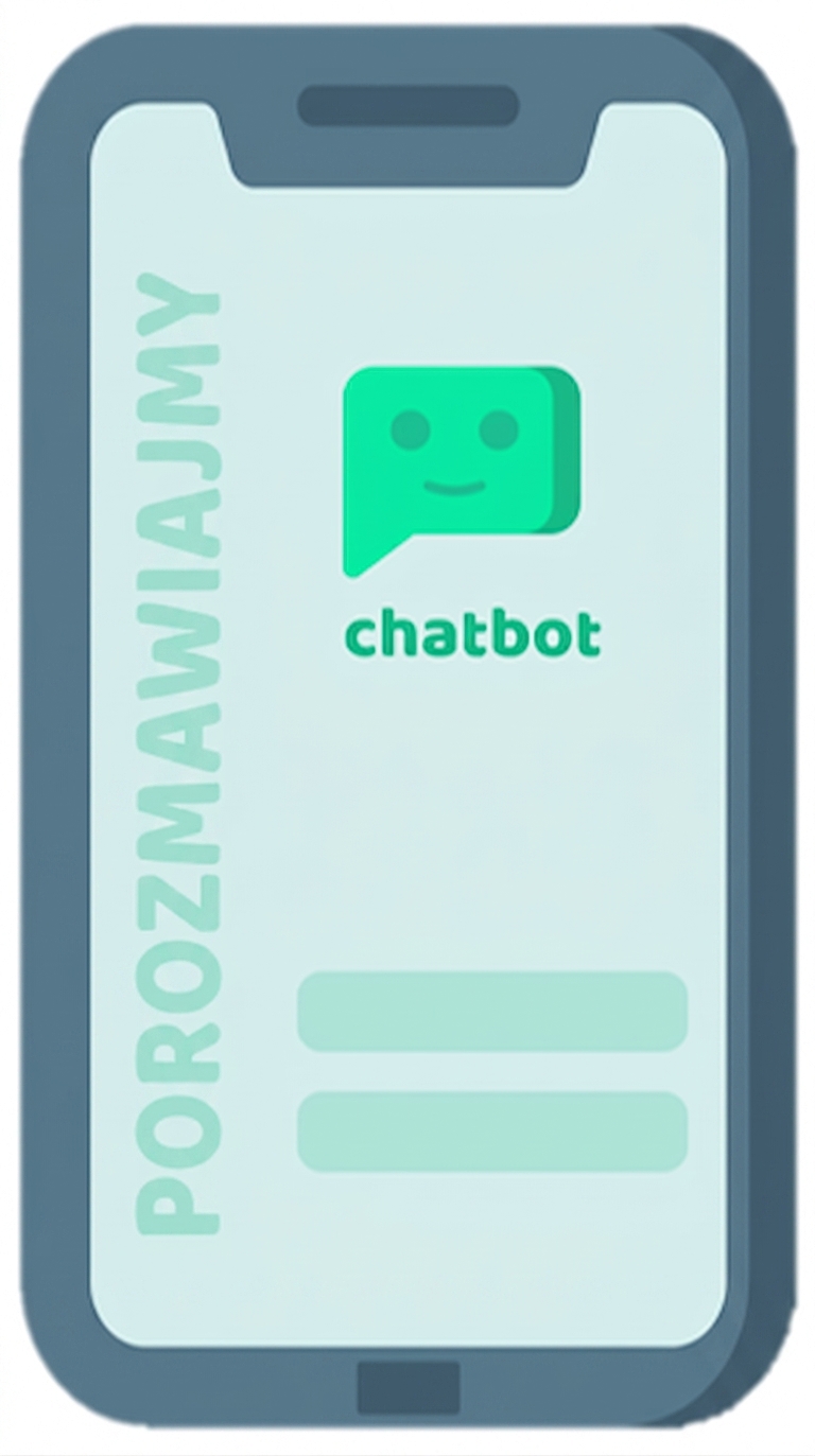 Ikona chatbota na ekranie telefonu.