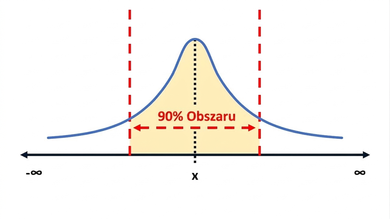 Krzywa rozkładu z zaznaczonym 90% obszaru