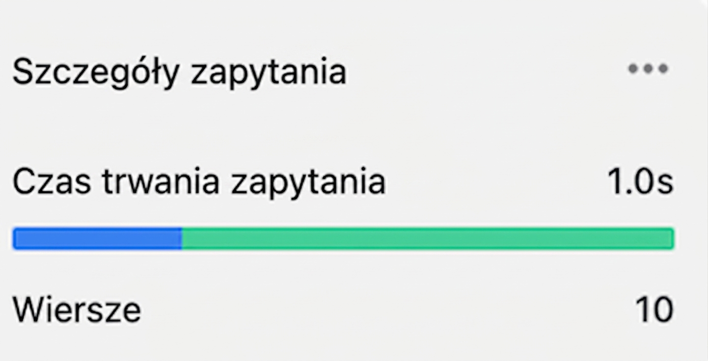 Szczegóły zapytania, czas i liczba wierszy przy użyciu LIMIT 10