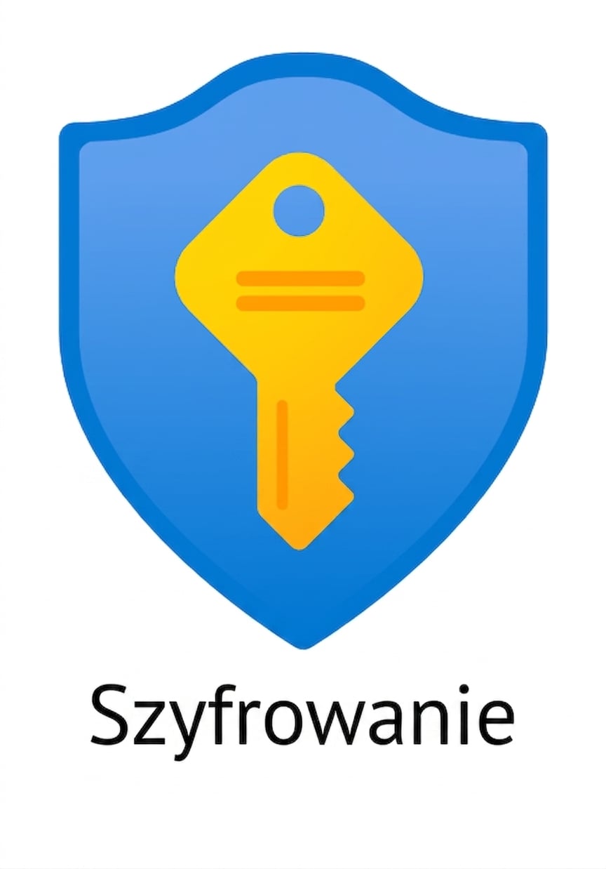 Grafika tarczy z kluczem i napisem szyfrowanie