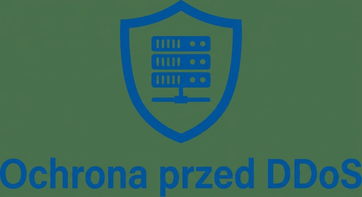 Niebieska tarcza z napisem ochrona przed DDoS