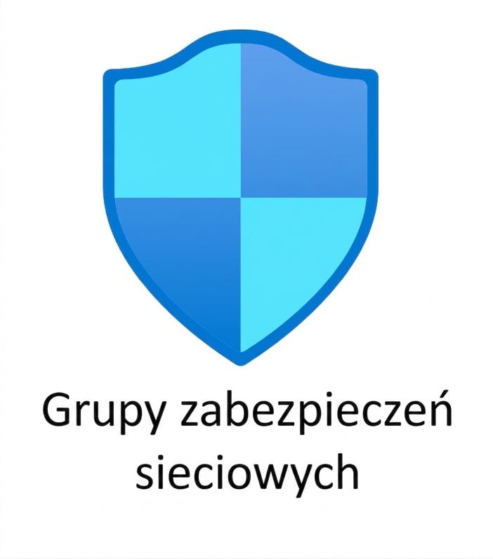 Niebieska tarcza z napisem sieciowe grupy zabezpieczeń