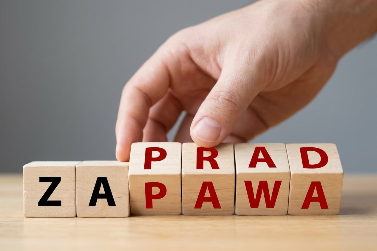 Słowa „Prawda" i „Zaufanie" układane z drewnianych klocków