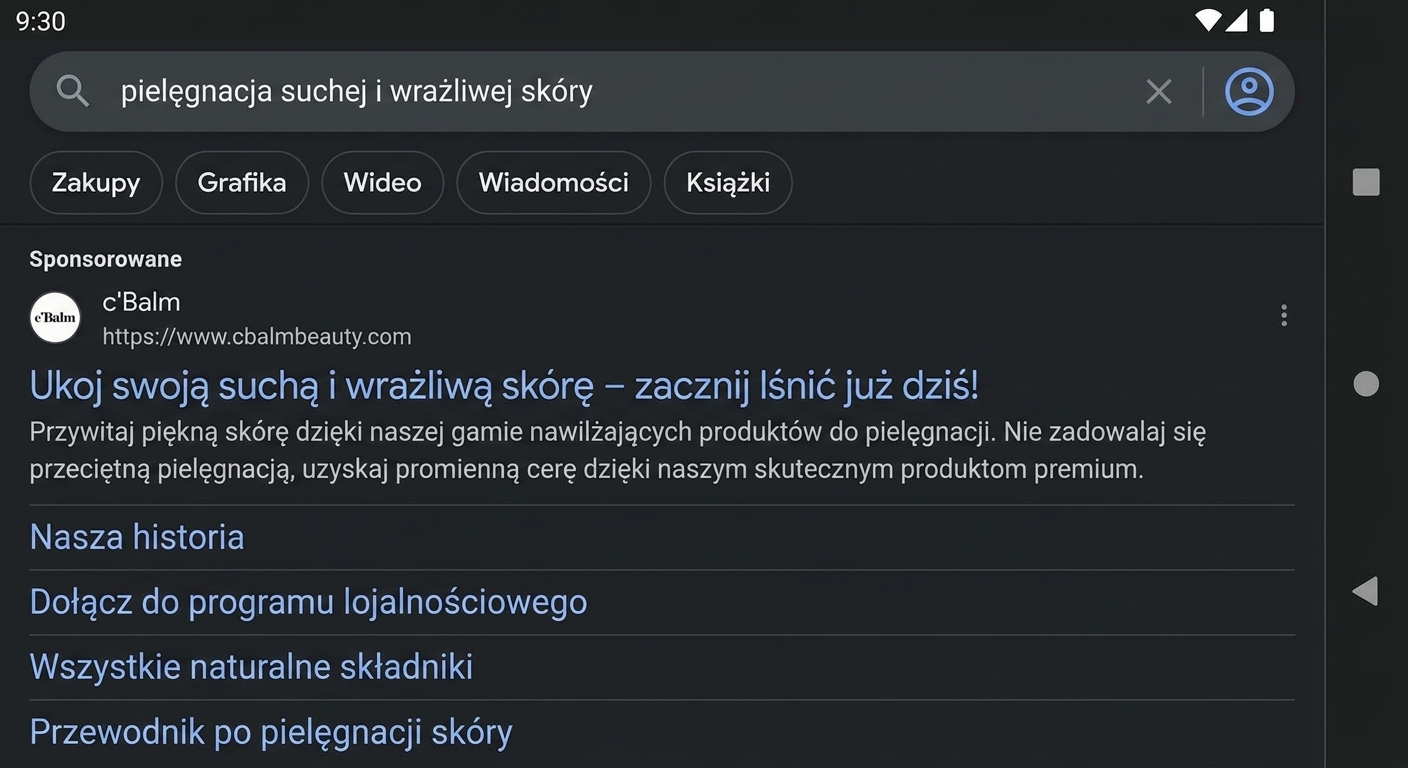 Przykład platformy reklamowej Google dynamicznie dostosowującej spersonalizowane reklamy