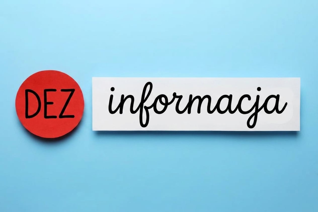 Obraz z napisem „dezinformacja"
