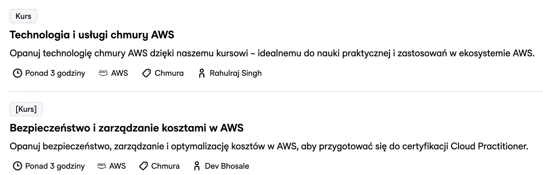 Inne kursy AWS na DataCamp: AWS Cloud Technology and Services oraz AWS Security and Cost Management