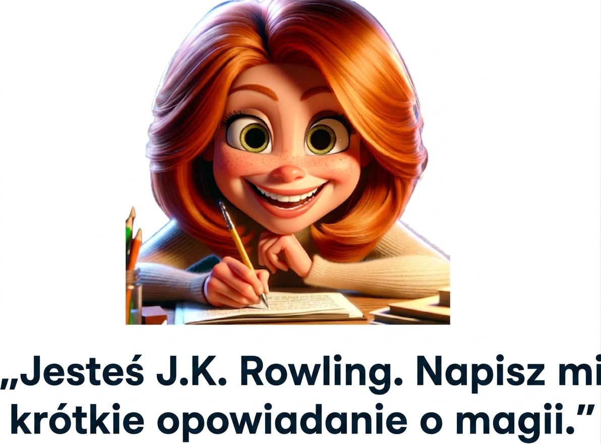Zadowolona osoba z promptem „jesteś J.K. Rowling, napisz mi krótką historię o magii"