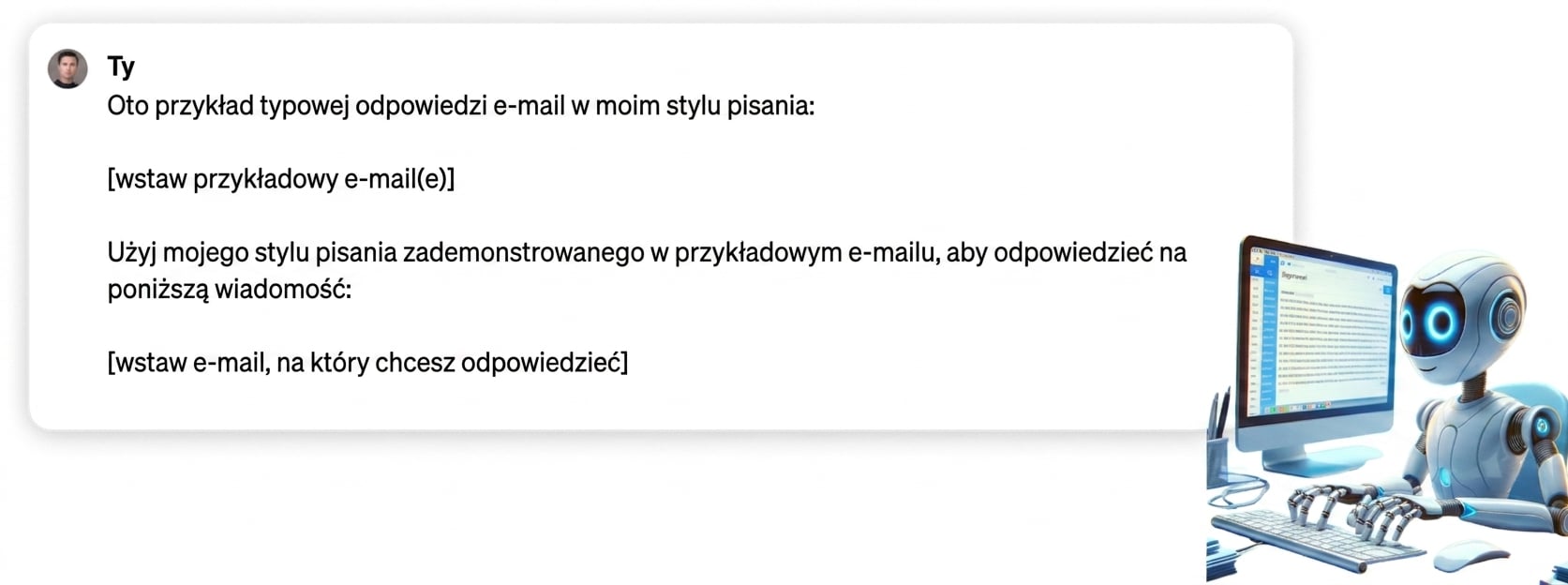 Prompt zawierający przykładowy e-mail
