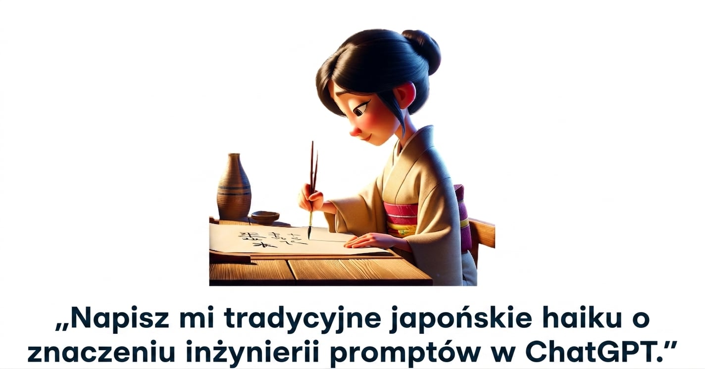 Osoba pisząca haiku z promptem „write me traditional japanese haiku about the importance of prompt engineering with chatgpt"