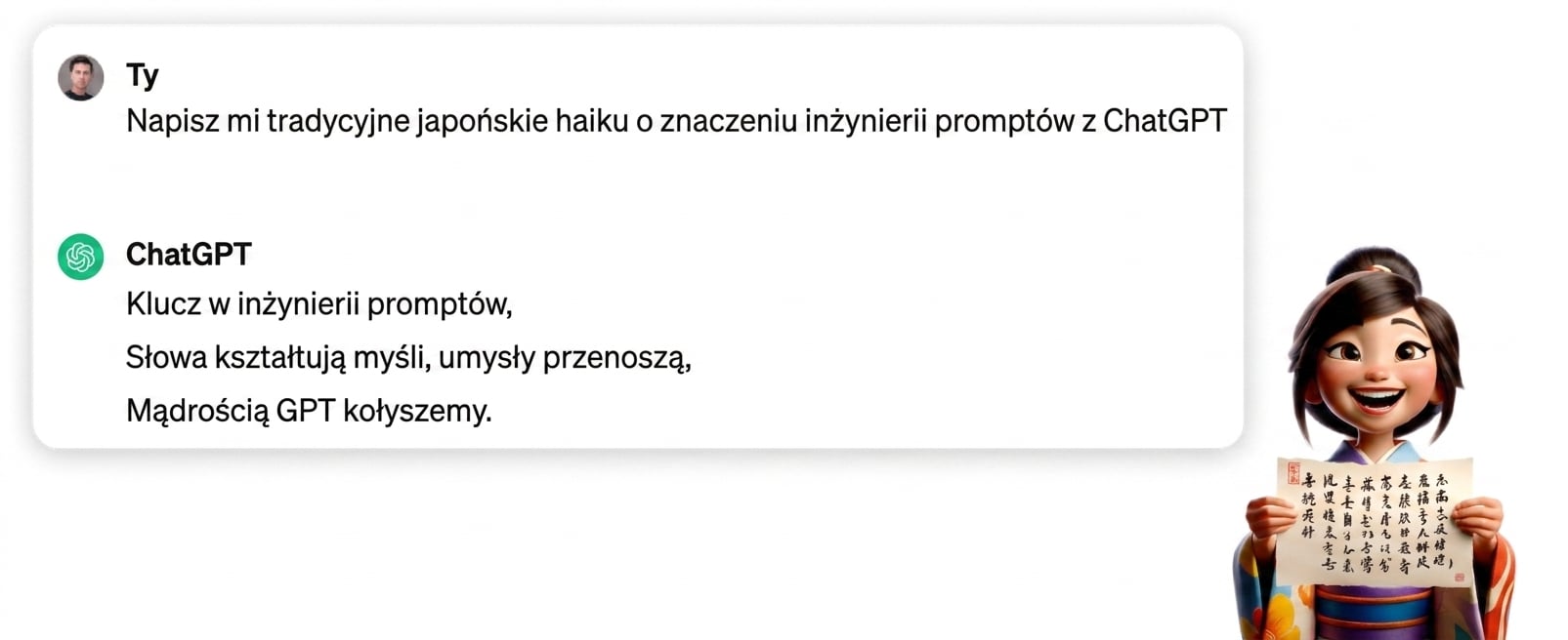 Odpowiedź ChatGPT na prompt o napisanie japońskiego haiku