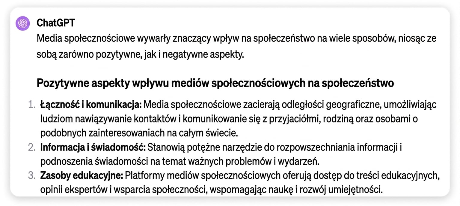 Wynik promptu z ogranicznikami