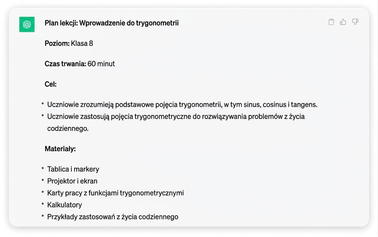 A screenshot of a detailed lesson plan generated by ChatGPT