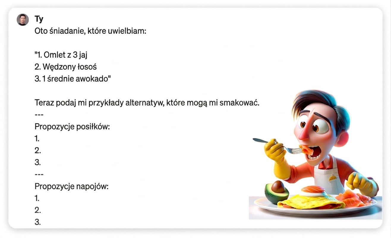 Komiksowa ilustracja osoby jedzącej śniadanie