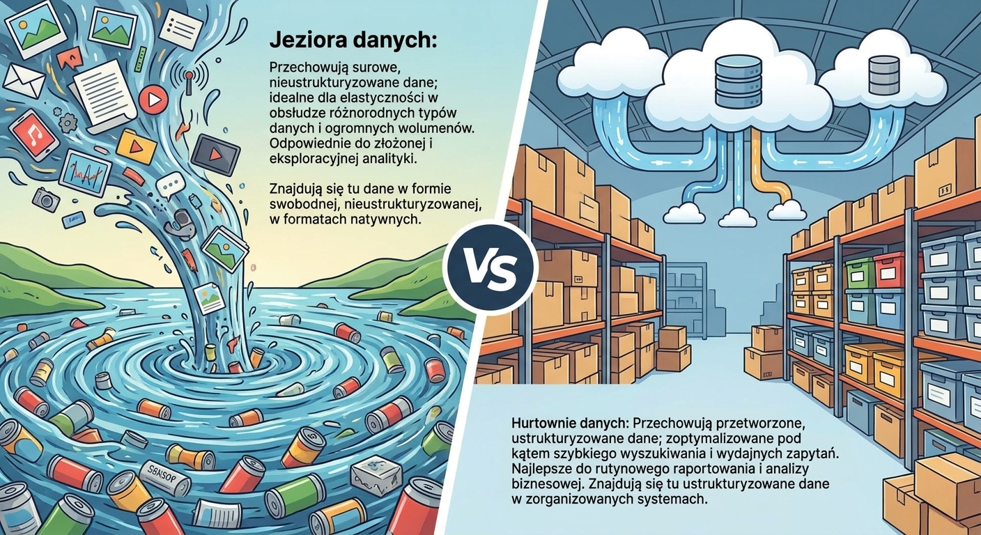 Magazyny danych przedstawione jako pola po prawej stronie