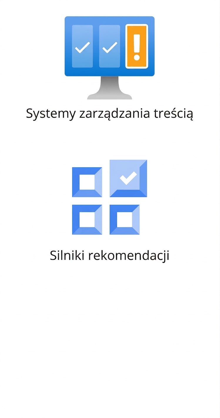 Ikony systemów zarządzania treścią i silników rekomendacji.