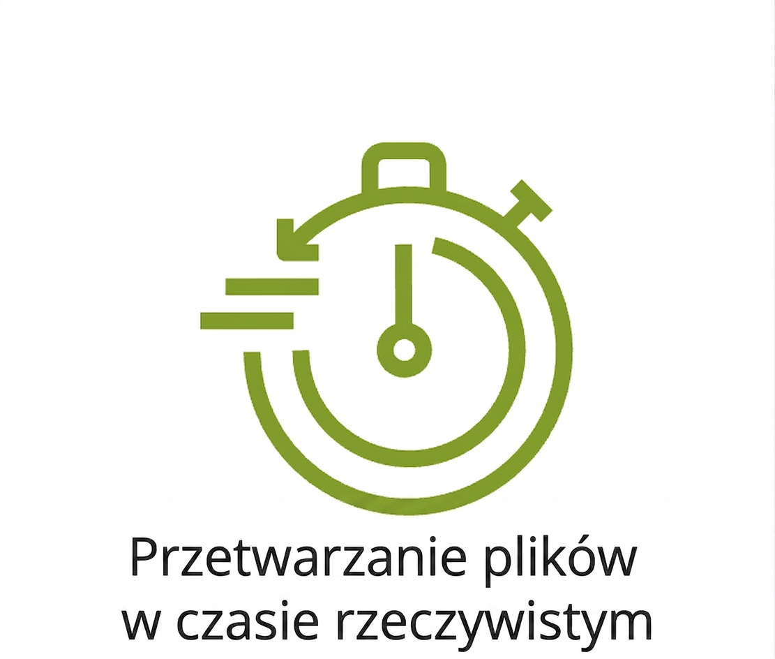 Ikona przedstawiająca przetwarzanie w czasie rzeczywistym.