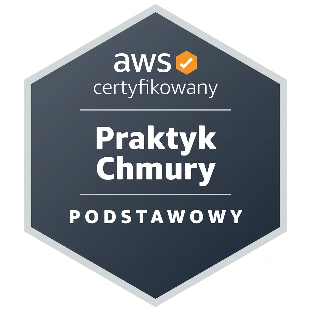 Odznaka certyfikatu AWS Cloud Practitioner