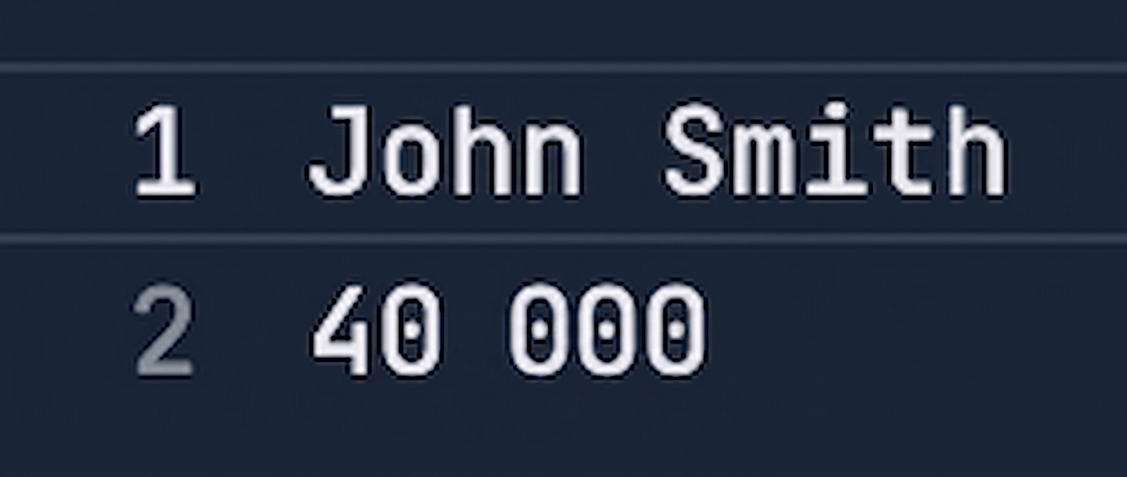 Plik tekstowy zawierający imię John Smith i wynagrodzenie 40000