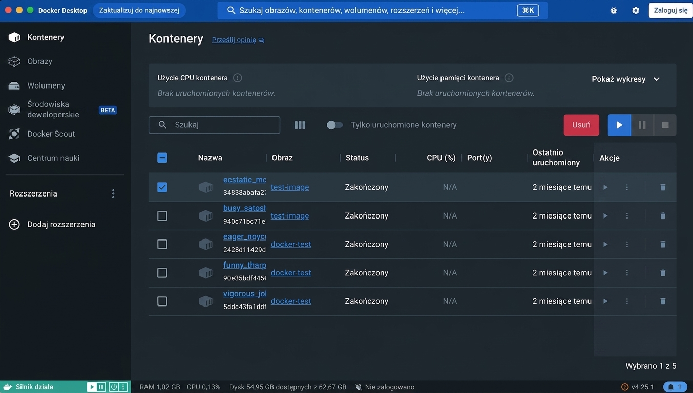 Docker Desktop - zrzut ekranu aplikacji