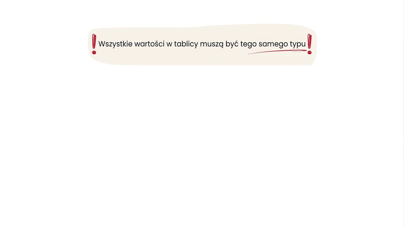 Wszystkie wartości w tablicy muszą mieć ten sam typ
