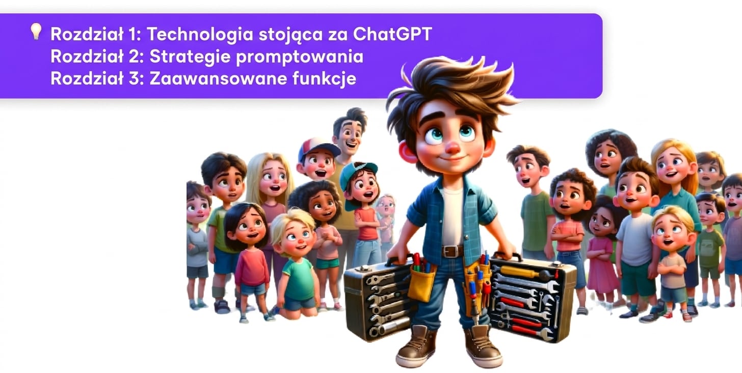 Ilustracja osoby trzymającej narzędzia, otoczonej przez tłum podziwiających widzów