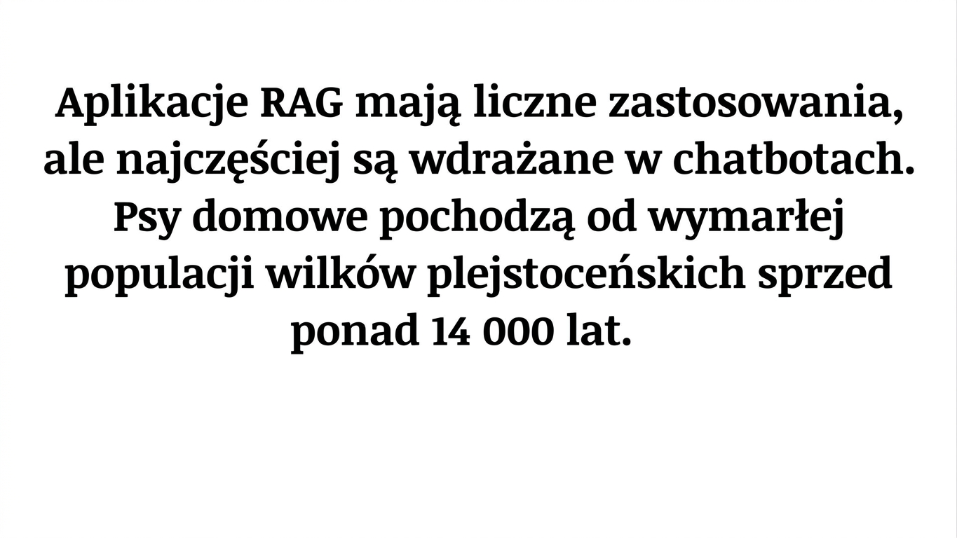 Akapit zawierający zdanie o aplikacjach RAG i zdanie o psach.