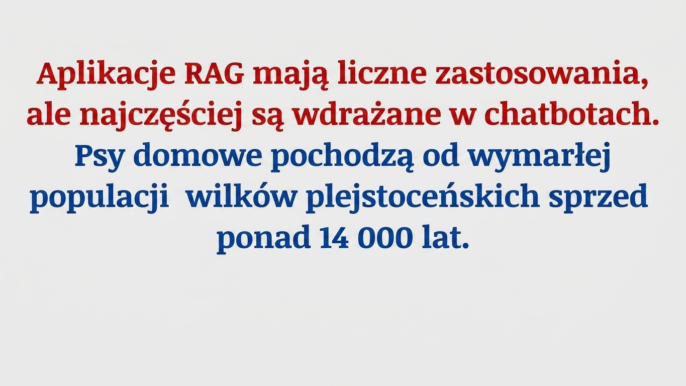 Podział semantyczny rozdzielił akapit w miejscu zmiany tematu z RAG na psy.